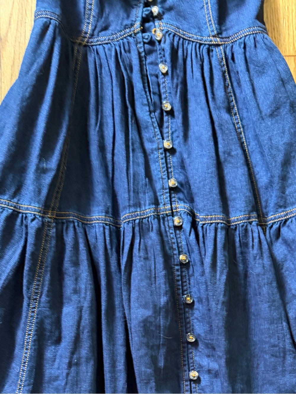Pilcro Dark Blue Denim Button-Front Tiered Sundress - Picture 3 of 6